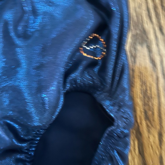 Saucy's World Gymnastics Suit Size 10 - Blue Metallic with Gold Metallic Accents - Picture 4 of 5